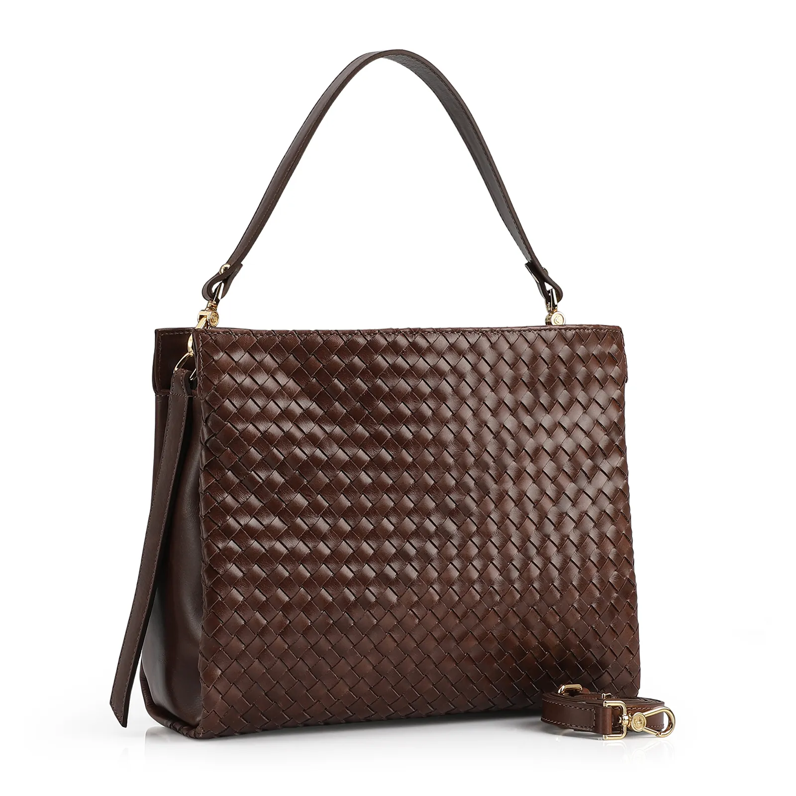 Bolsa De Ombro Tressê Couro Marrom