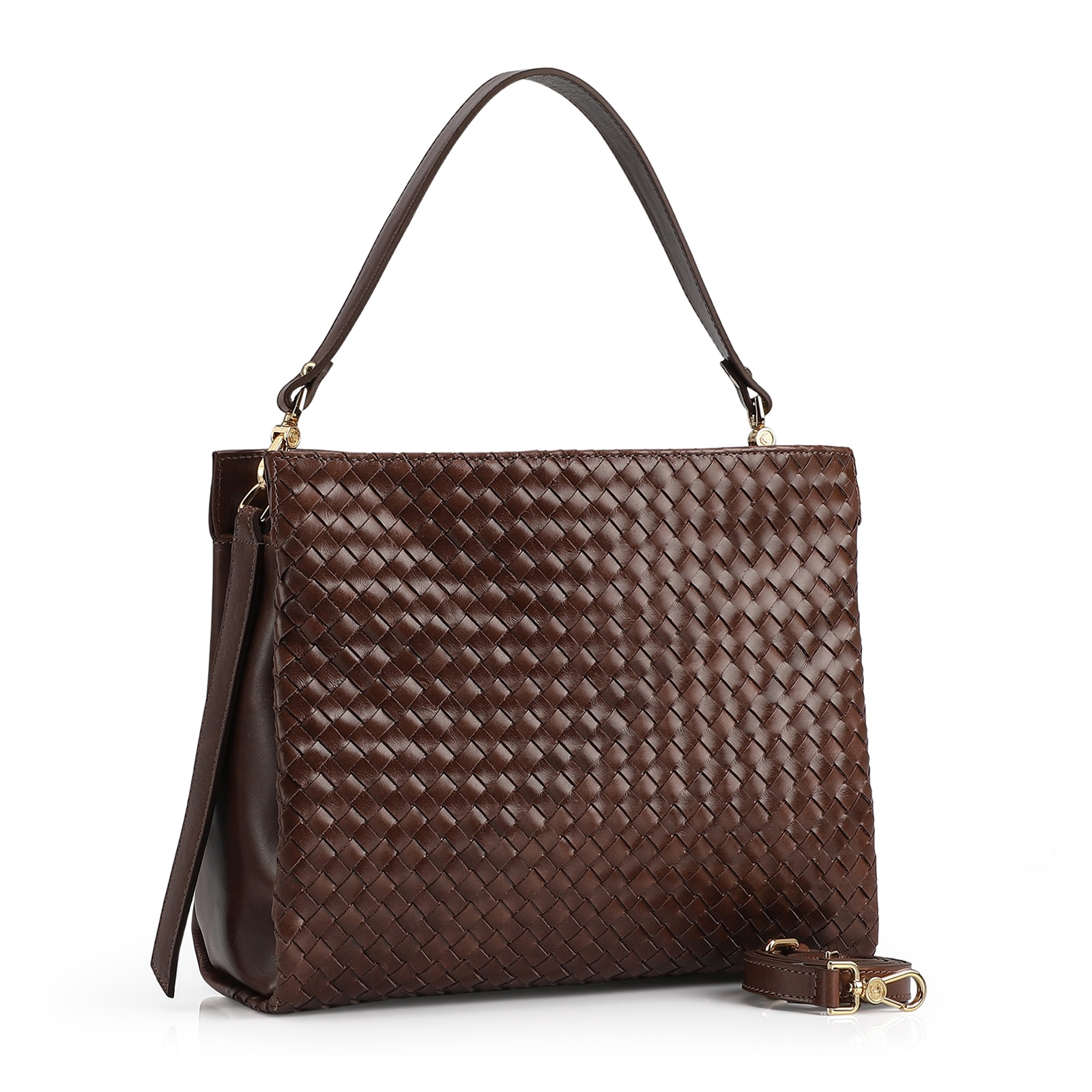 Bolsa De Ombro Tressê Couro Marrom