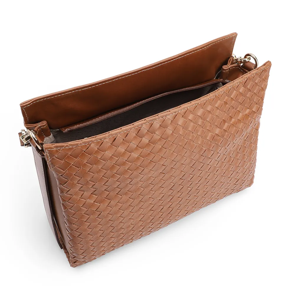 Bolsa De Ombro Tressê Couro Marrom - imagem 4