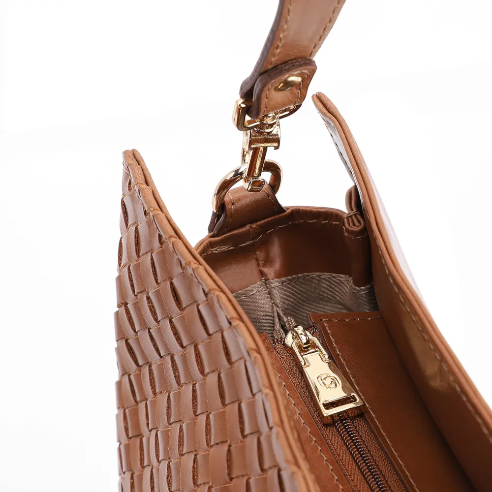 Bolsa De Ombro Tressê Couro Marrom - imagem 5