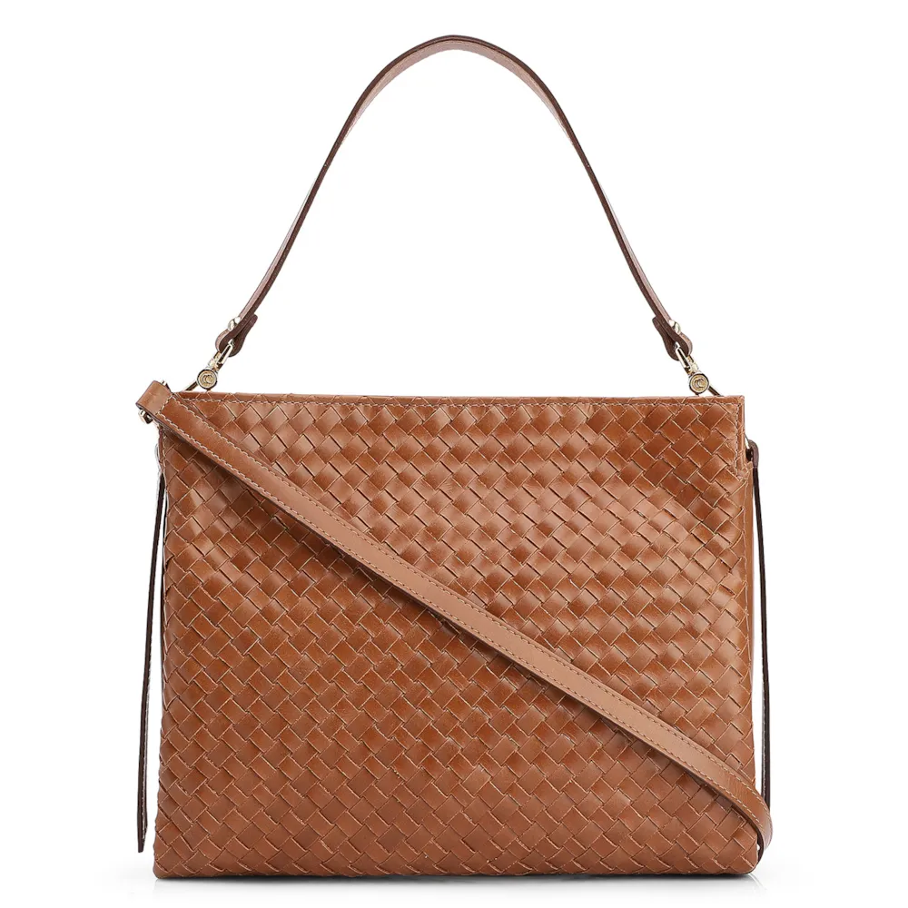 Bolsa De Ombro Tressê Couro Marrom