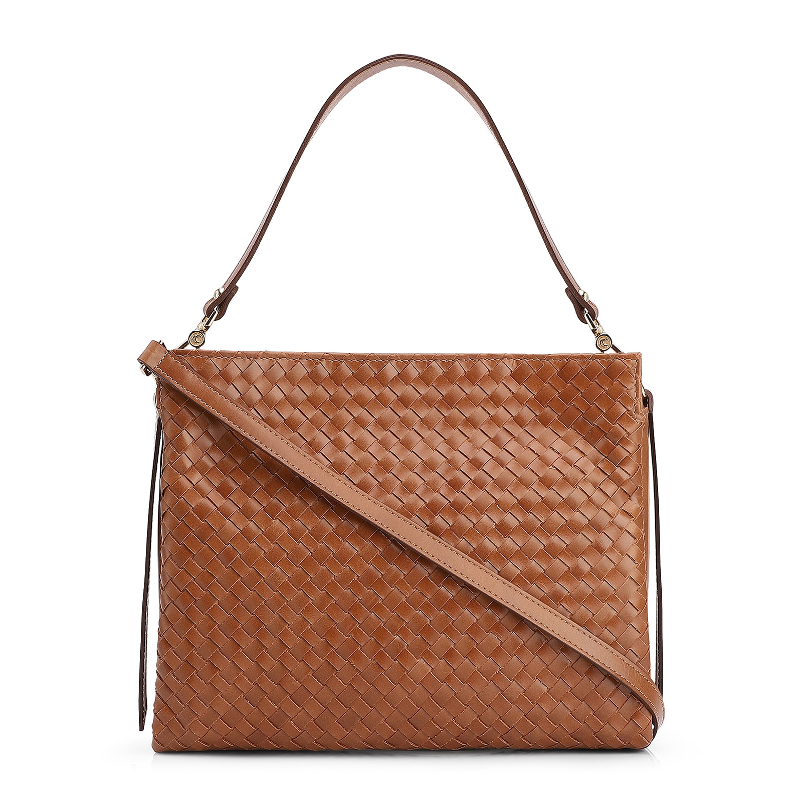 Bolsa De Ombro Tressê Couro Marrom