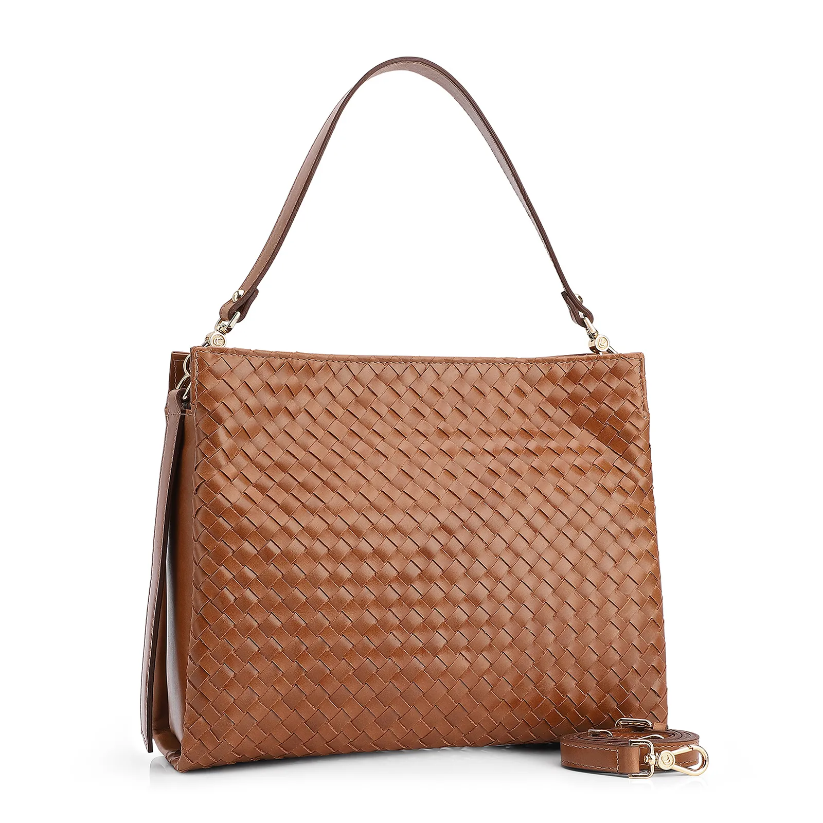 Bolsa De Ombro Tressê Couro Marrom