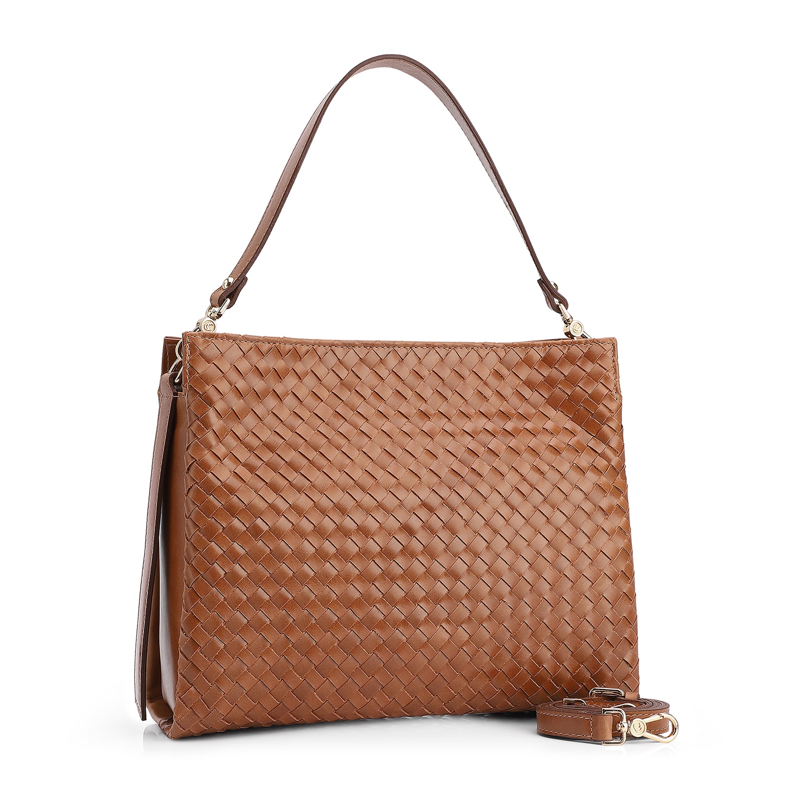 Bolsa De Ombro Tressê Couro Marrom