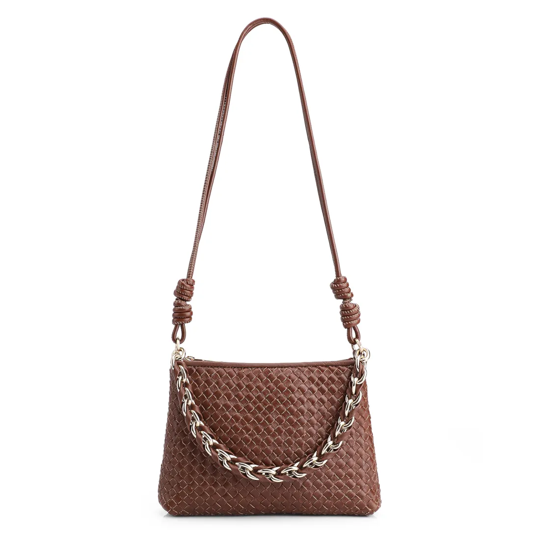 Bolsa De Ombro Tressê Couro Marrom