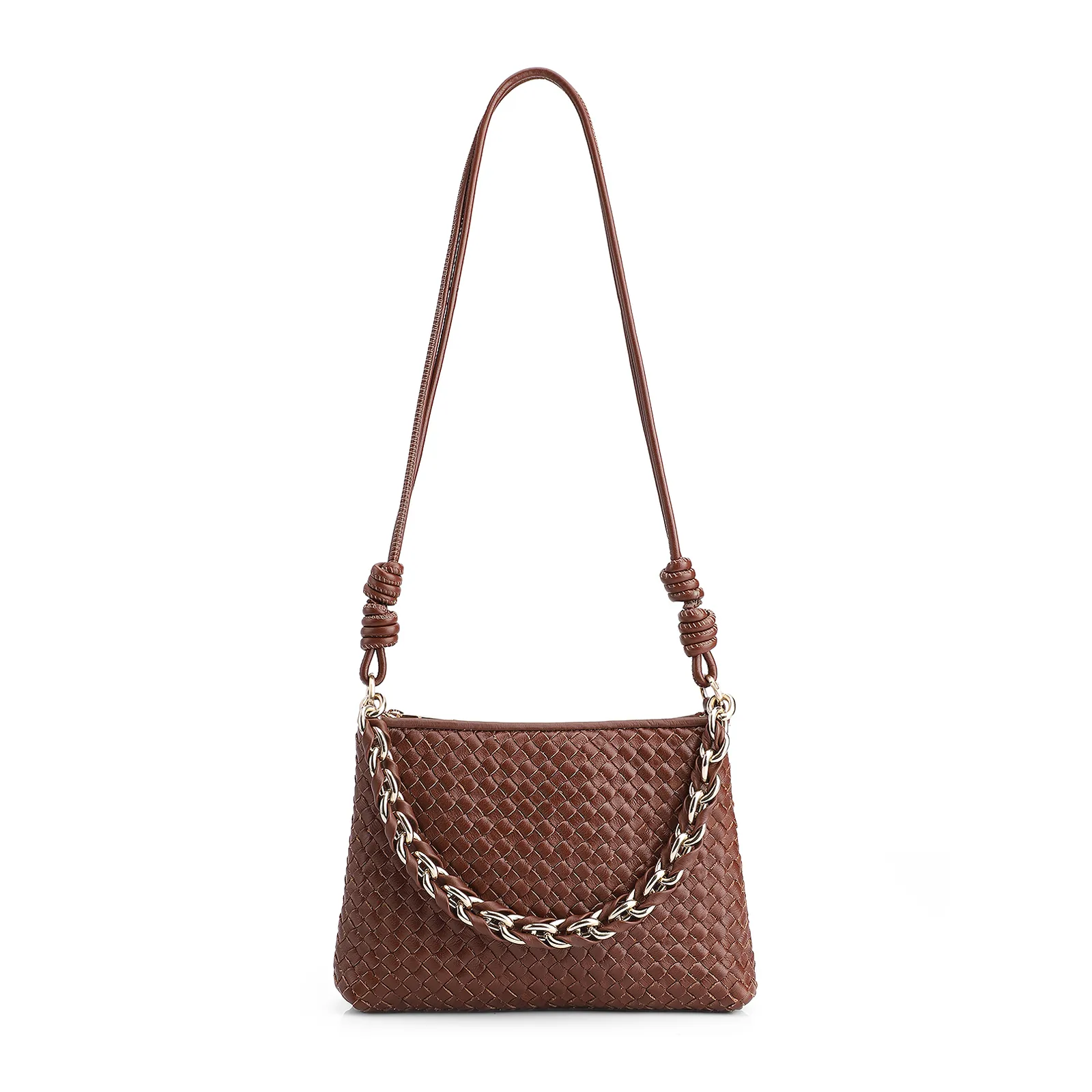 Bolsa De Ombro Tressê Couro Marrom