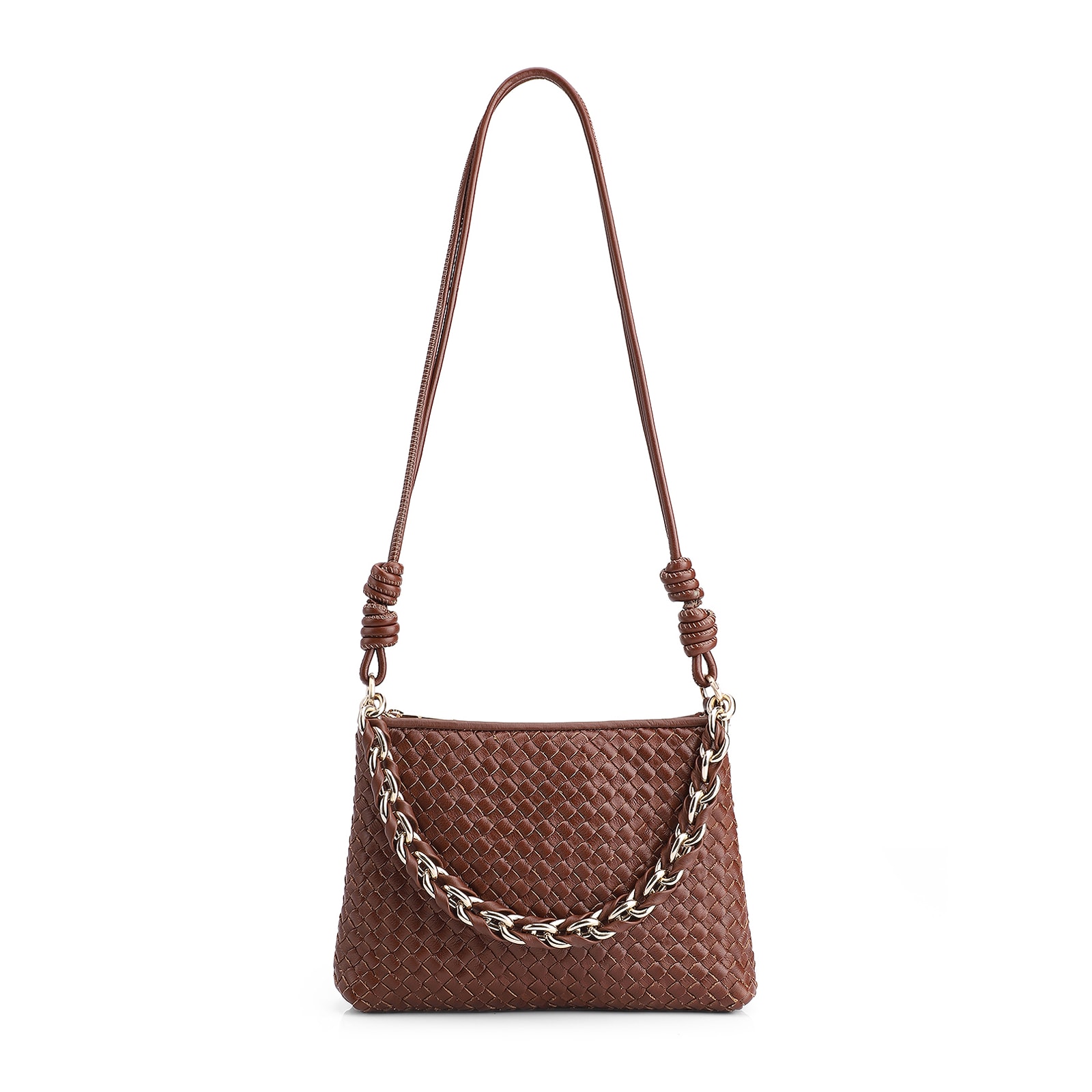 Bolsa De Ombro Tressê Couro Marrom