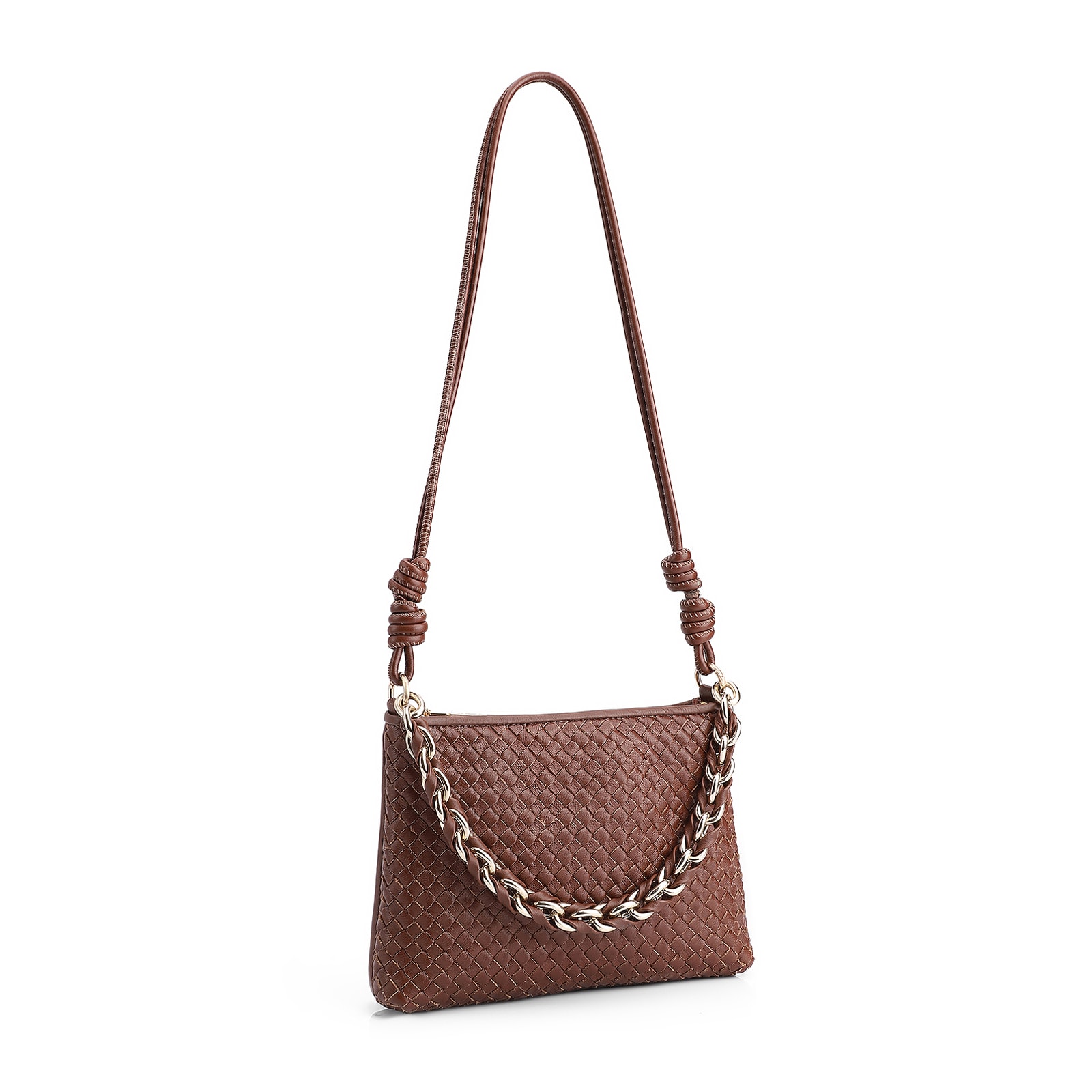 Bolsa De Ombro Tressê Couro Marrom