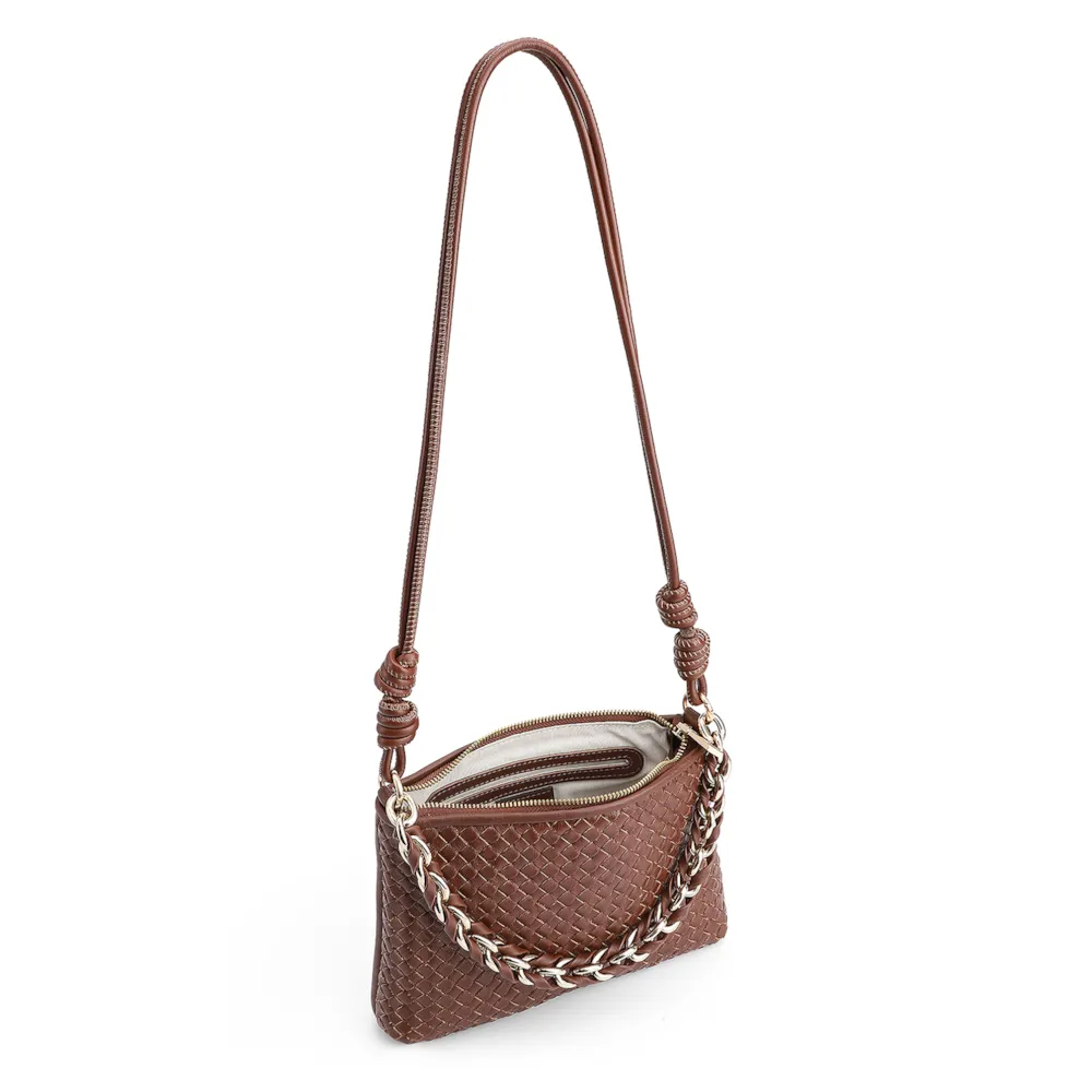 Bolsa De Ombro Tressê Couro Marrom - imagem 5
