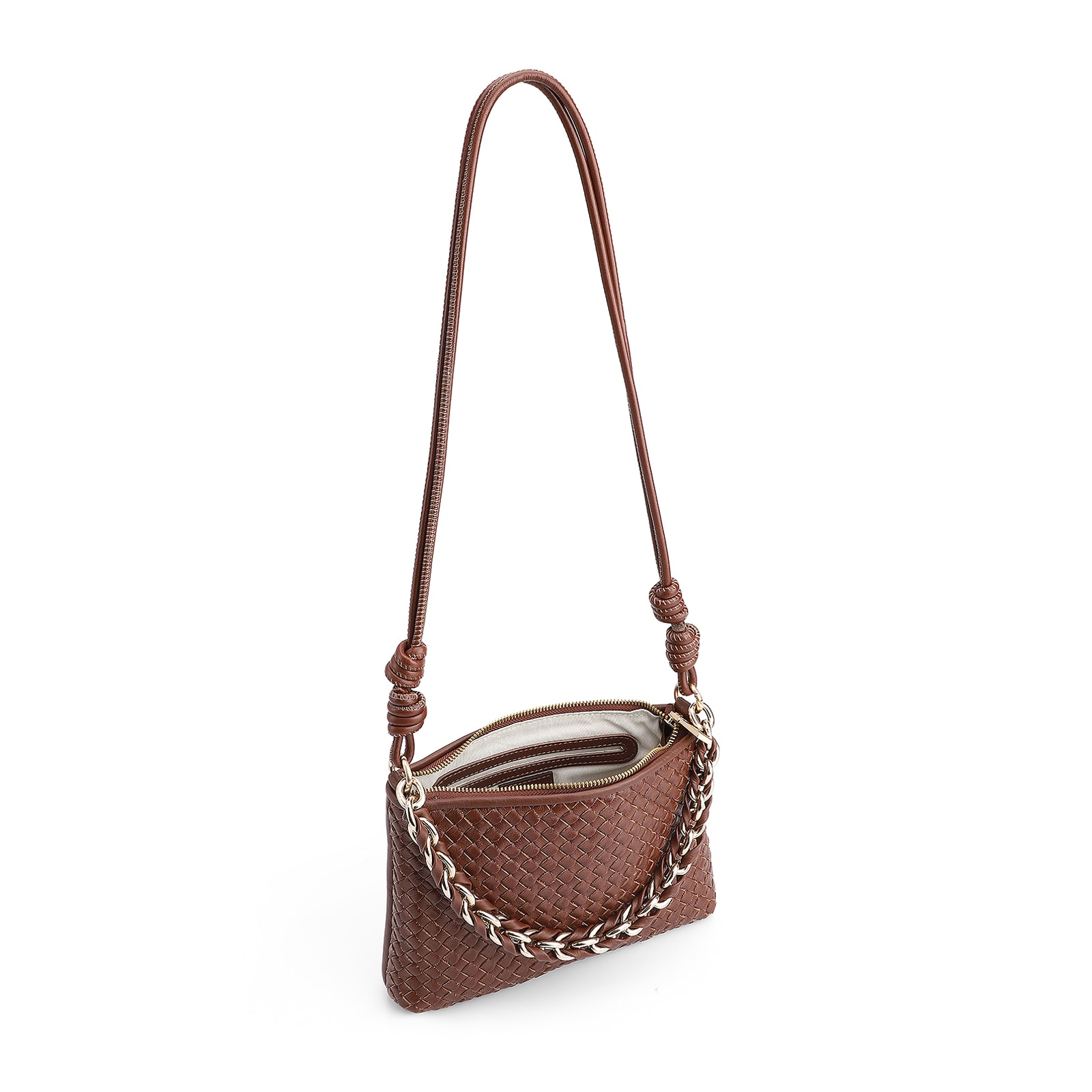 Bolsa De Ombro Tressê Couro Marrom