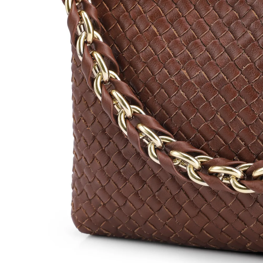 Bolsa De Ombro Tressê Couro Marrom - imagem 9