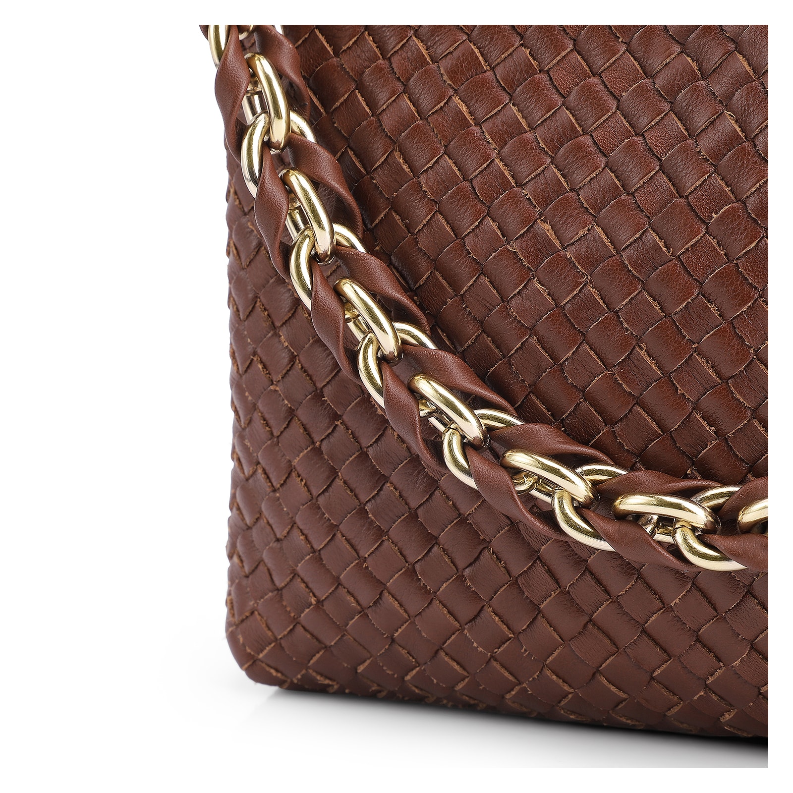 Bolsa De Ombro Tressê Couro Marrom
