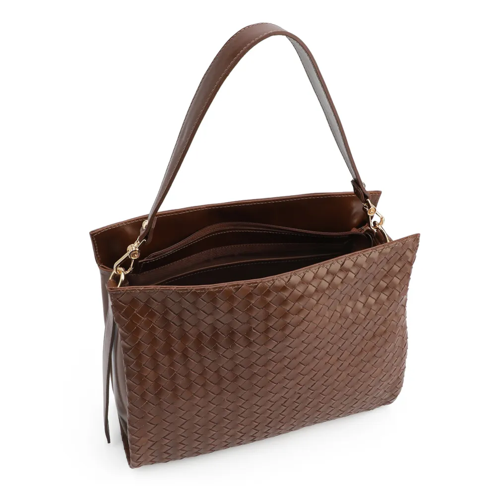 Bolsa De Ombro Tressê Couro Marrom - imagem 4