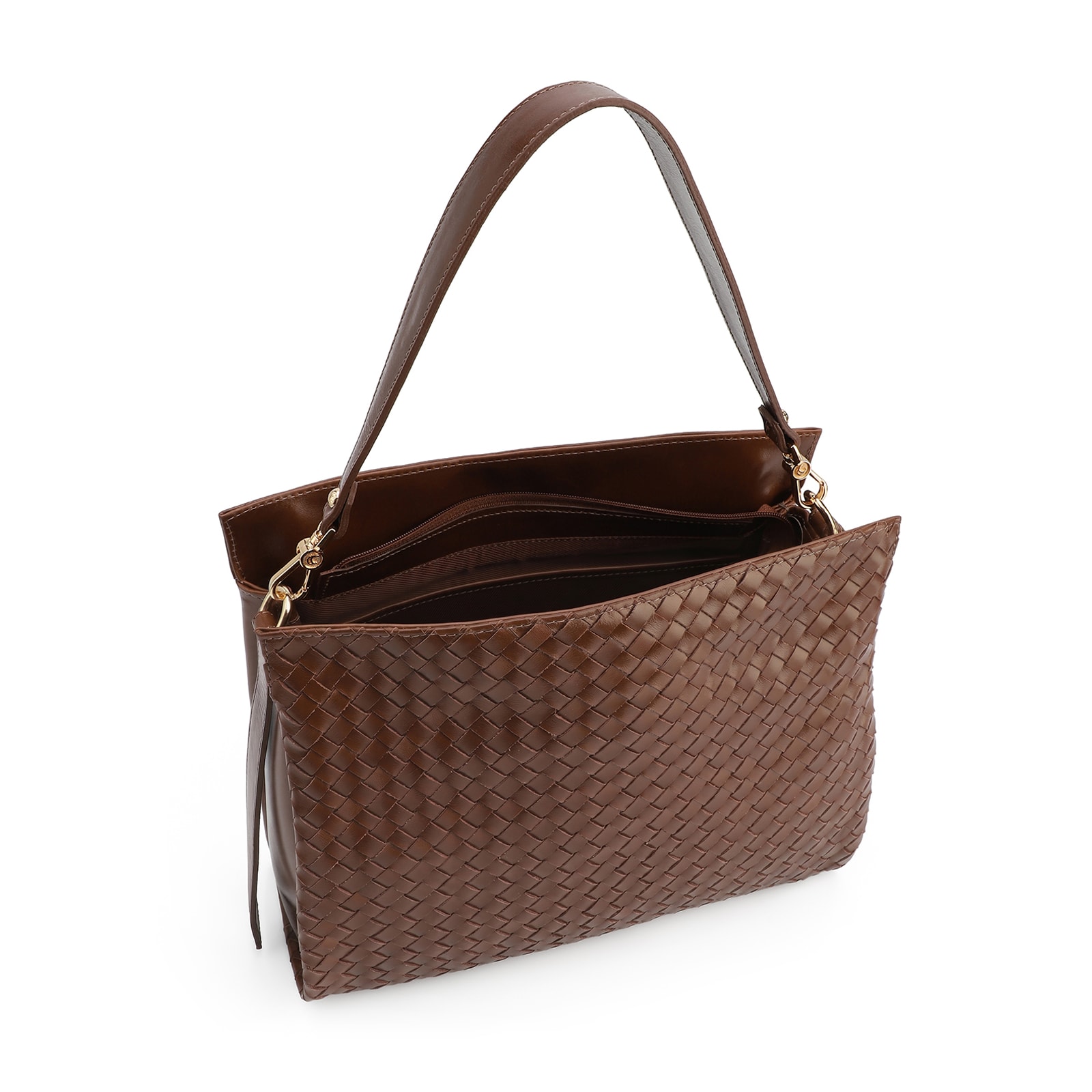 Bolsa De Ombro Tressê Couro Marrom
