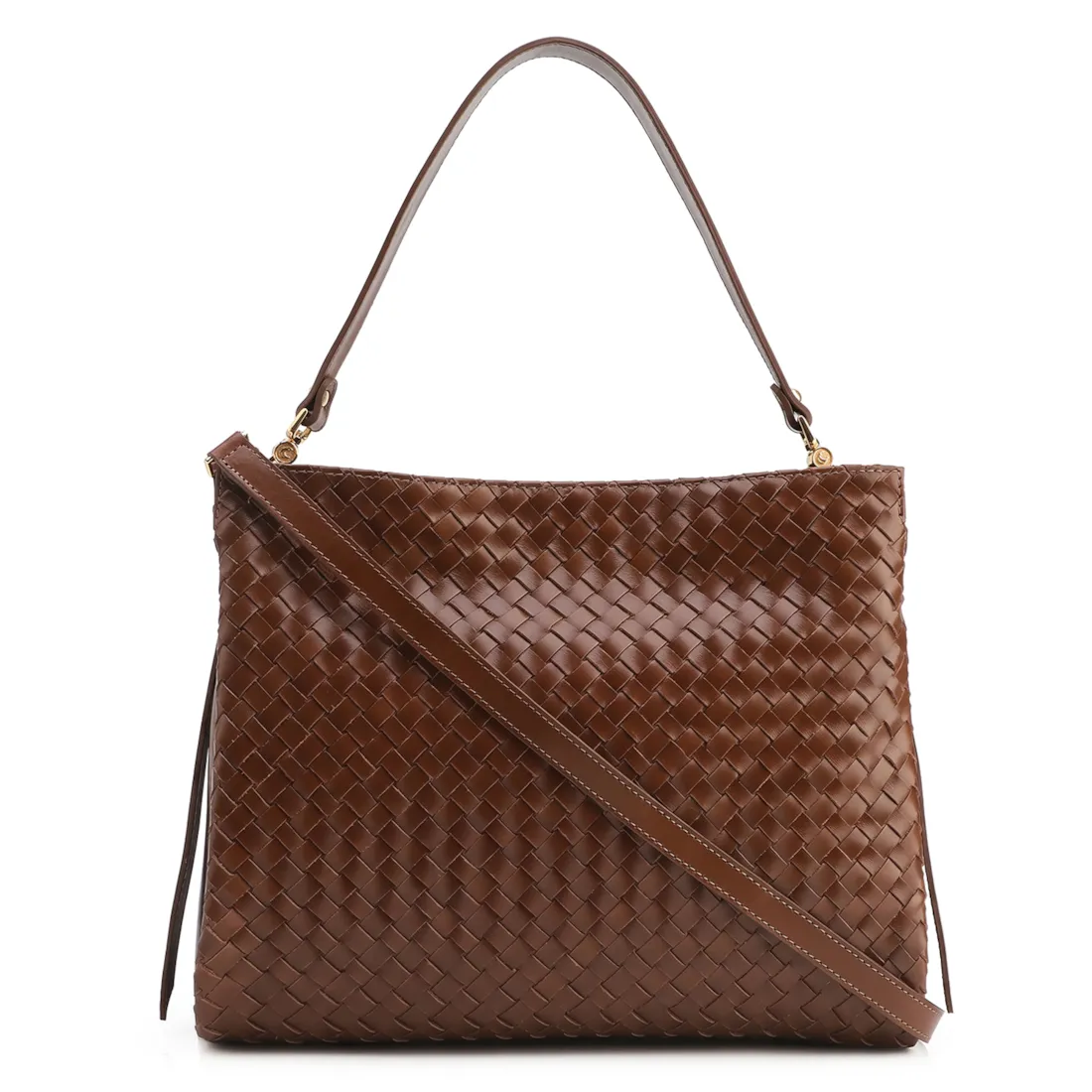 Bolsa De Ombro Tressê Couro Marrom