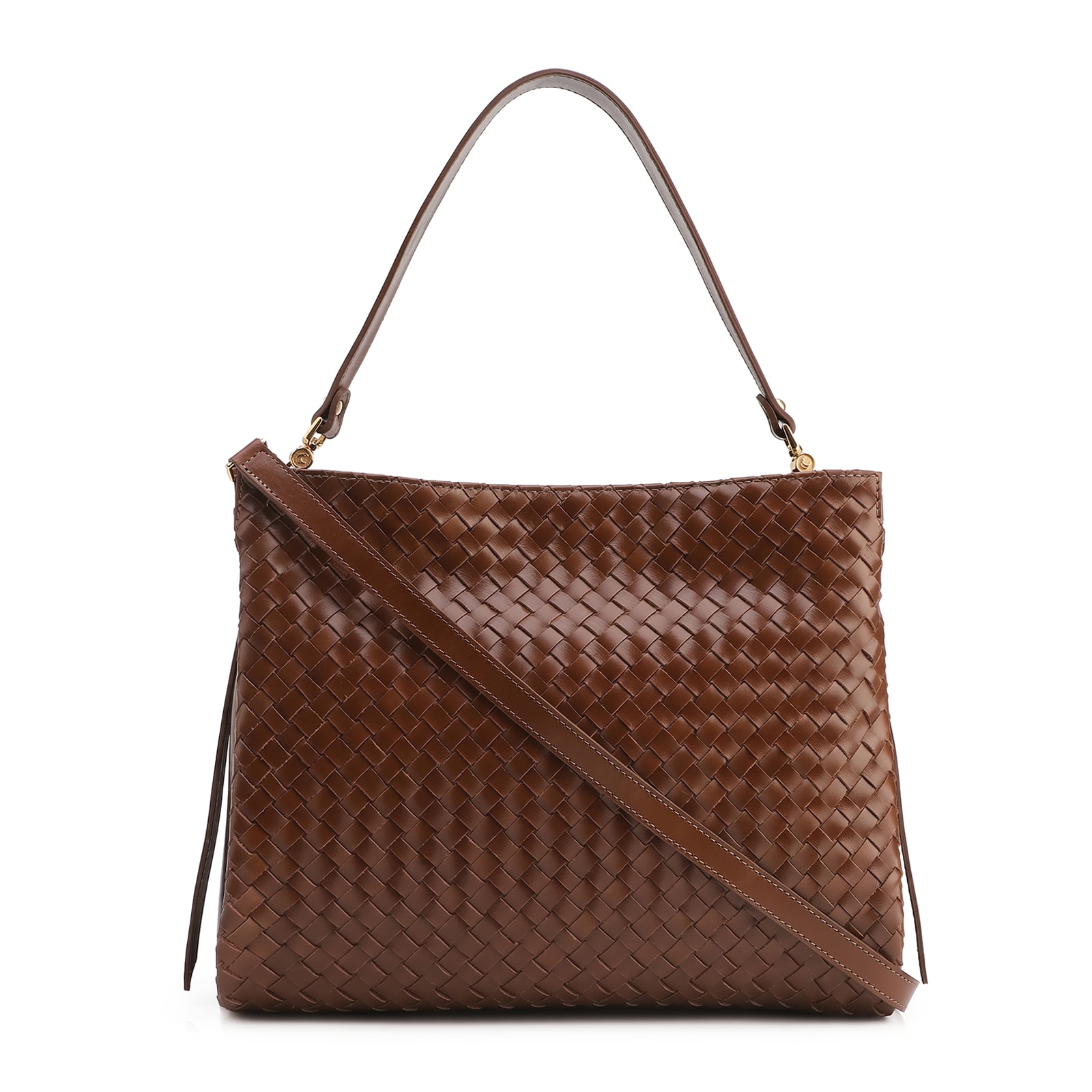 Bolsa De Ombro Tressê Couro Marrom