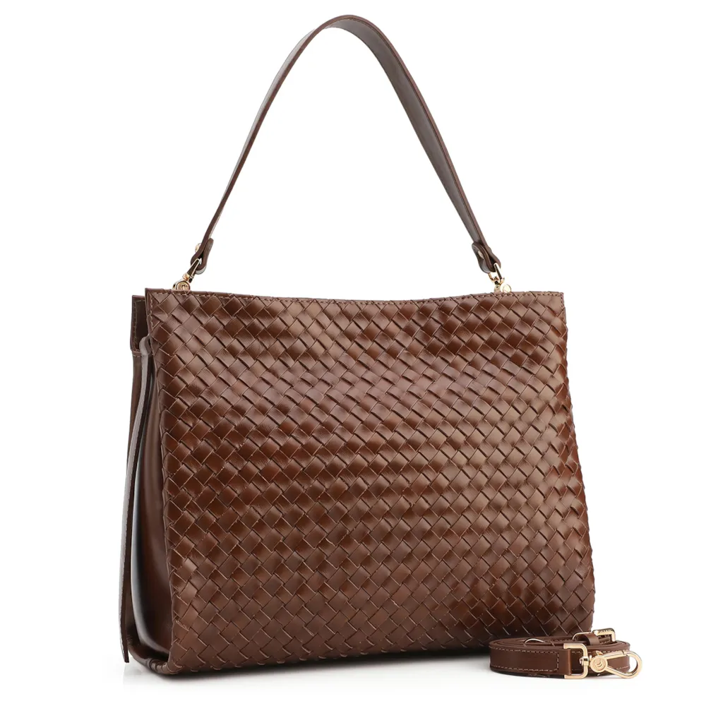 Bolsa De Ombro Tressê Couro Marrom - imagem 2