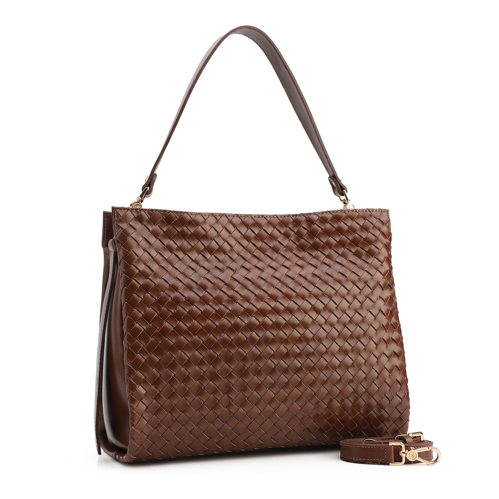 Bolsa De Ombro Tressê Couro Marrom