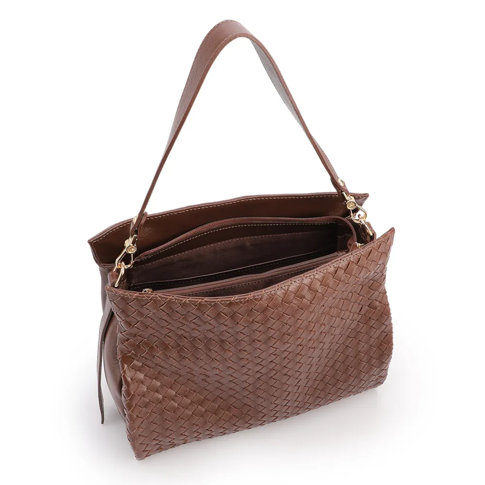 Bolsa De Ombro Tressê Couro Marrom - imagem 4