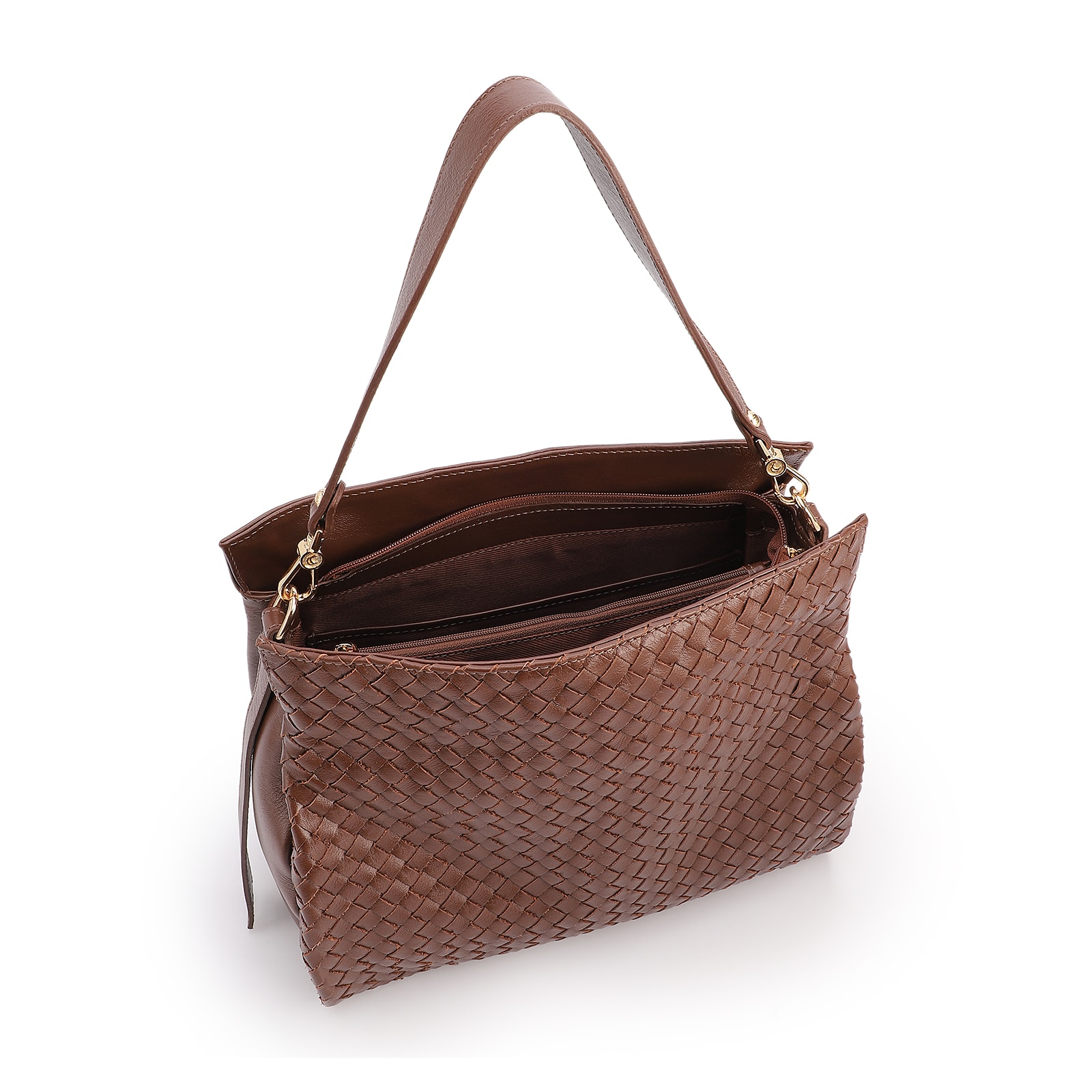 Bolsa De Ombro Tressê Couro Marrom
