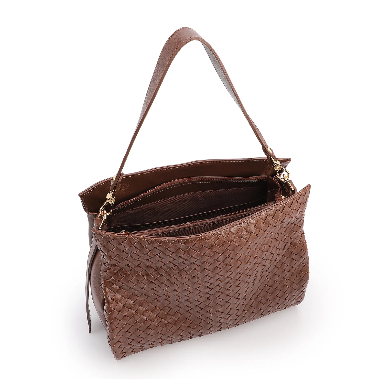 Bolsa De Ombro Tressê Couro Marrom