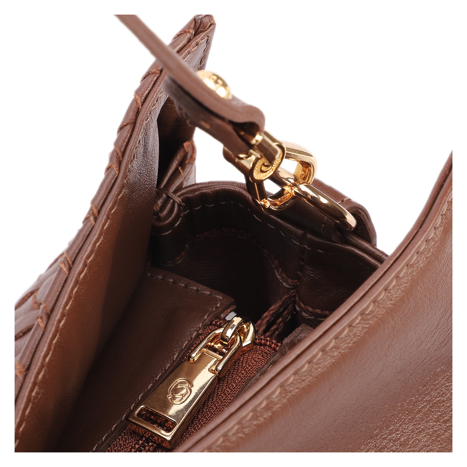 Bolsa De Ombro Tressê Couro Marrom