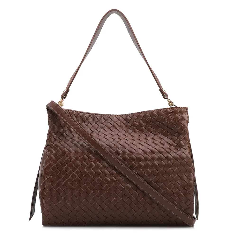 Bolsa De Ombro Tressê Couro Marrom