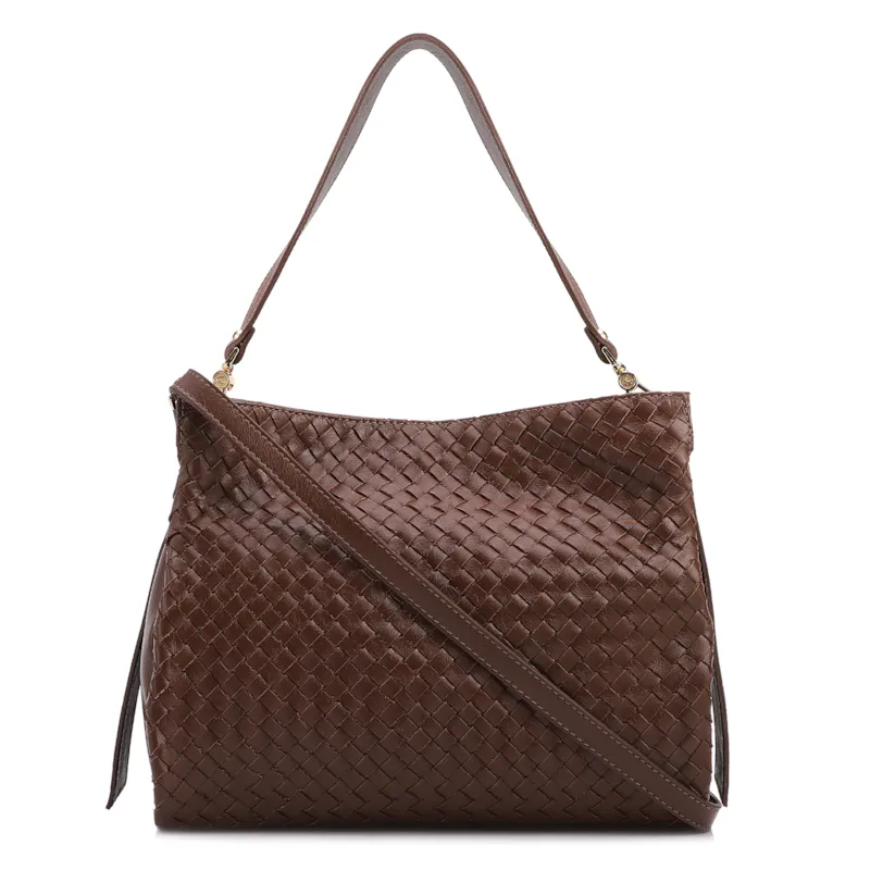 Bolsa De Ombro Tressê Couro Marrom