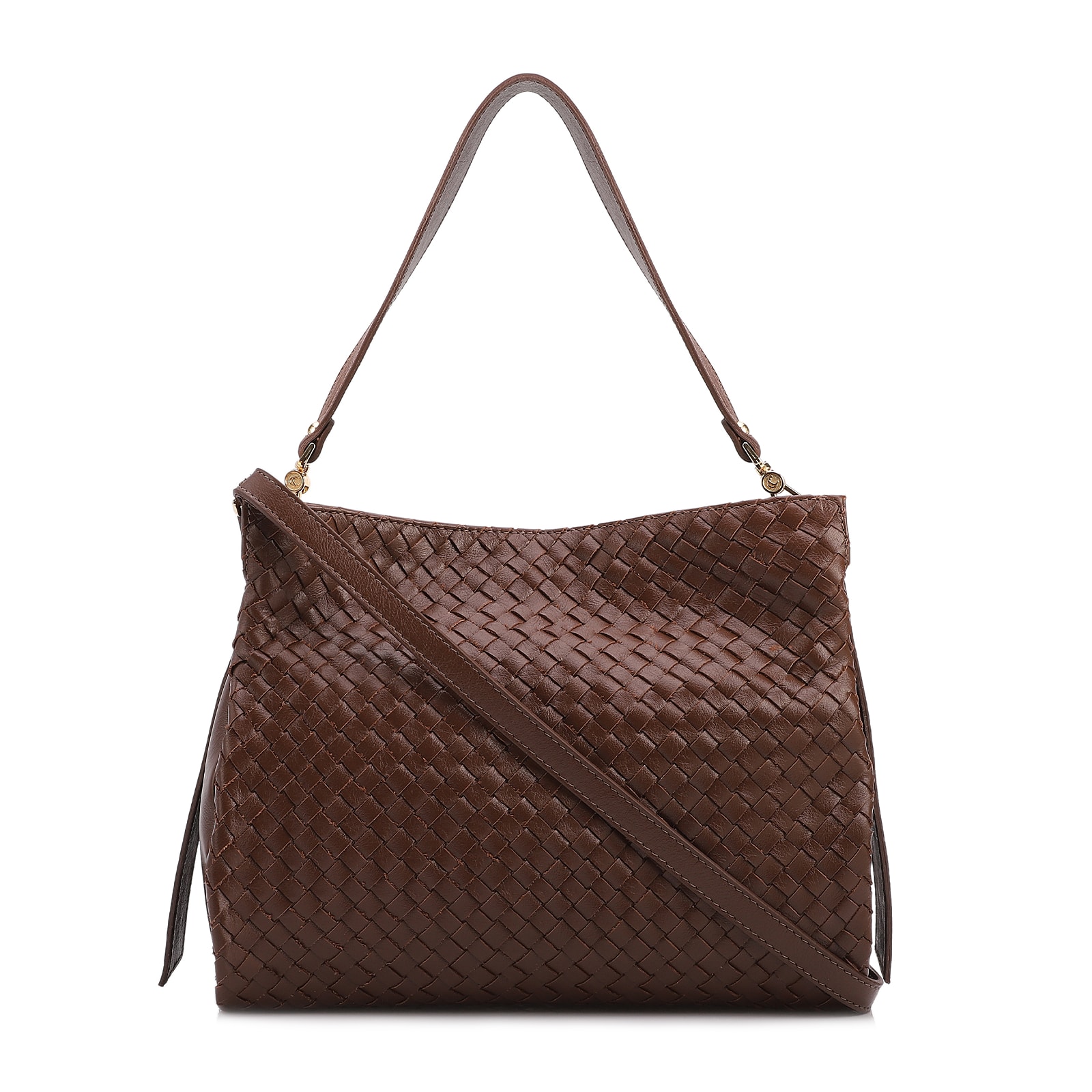 Bolsa De Ombro Tressê Couro Marrom