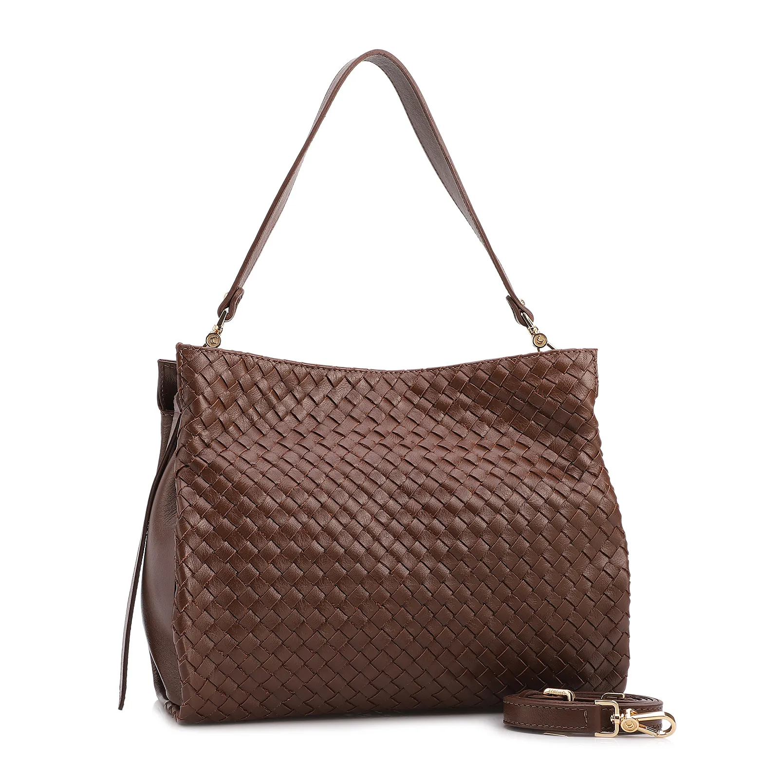 Bolsa De Ombro Tressê Couro Marrom