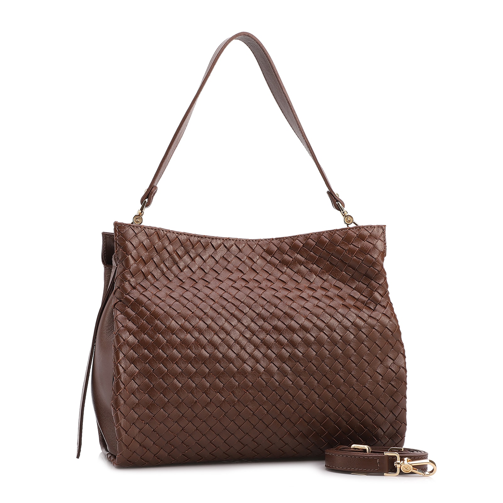 Bolsa De Ombro Tressê Couro Marrom