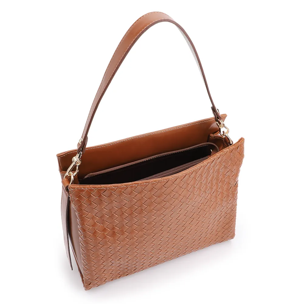 Bolsa De Ombro Tressê Couro Marrom Claro - imagem 4