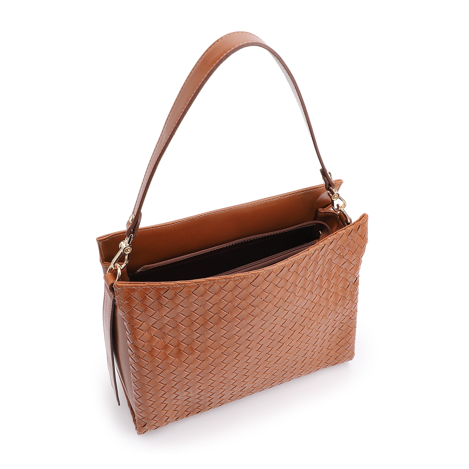 Bolsa De Ombro Tressê Couro Marrom Claro
