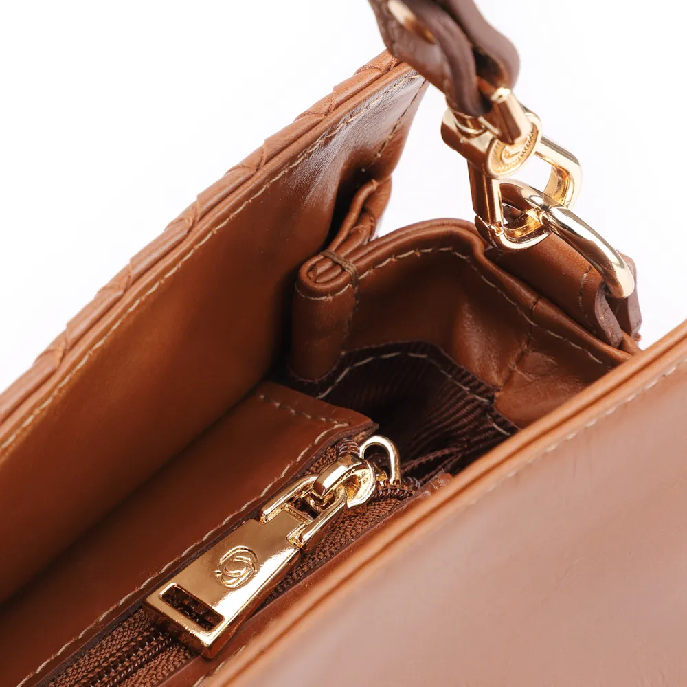 Bolsa De Ombro Tressê Couro Marrom Claro - imagem 5