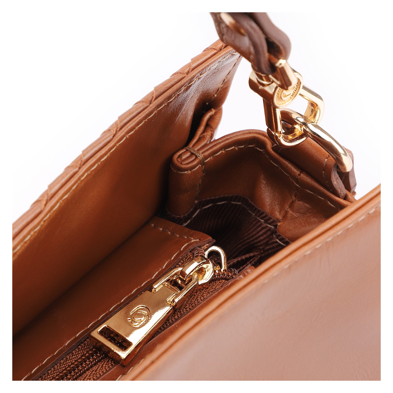 Bolsa De Ombro Tressê Couro Marrom Claro