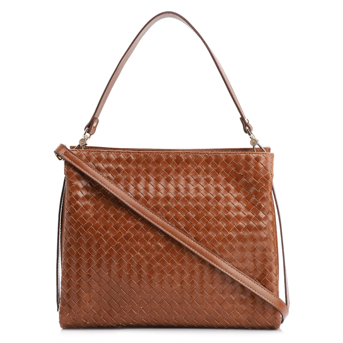 Bolsa De Ombro Tressê Couro Marrom Claro