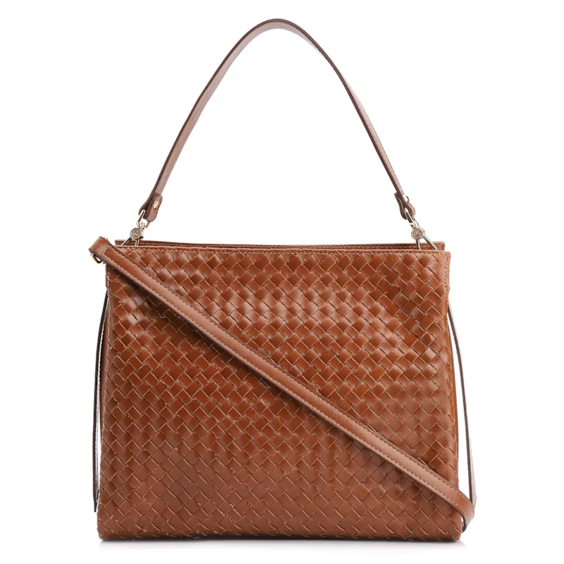 Bolsa De Ombro Tressê Couro Marrom Claro