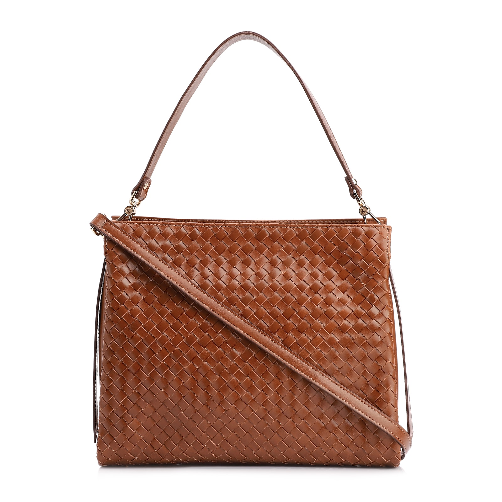 Bolsa De Ombro Tressê Couro Marrom Claro