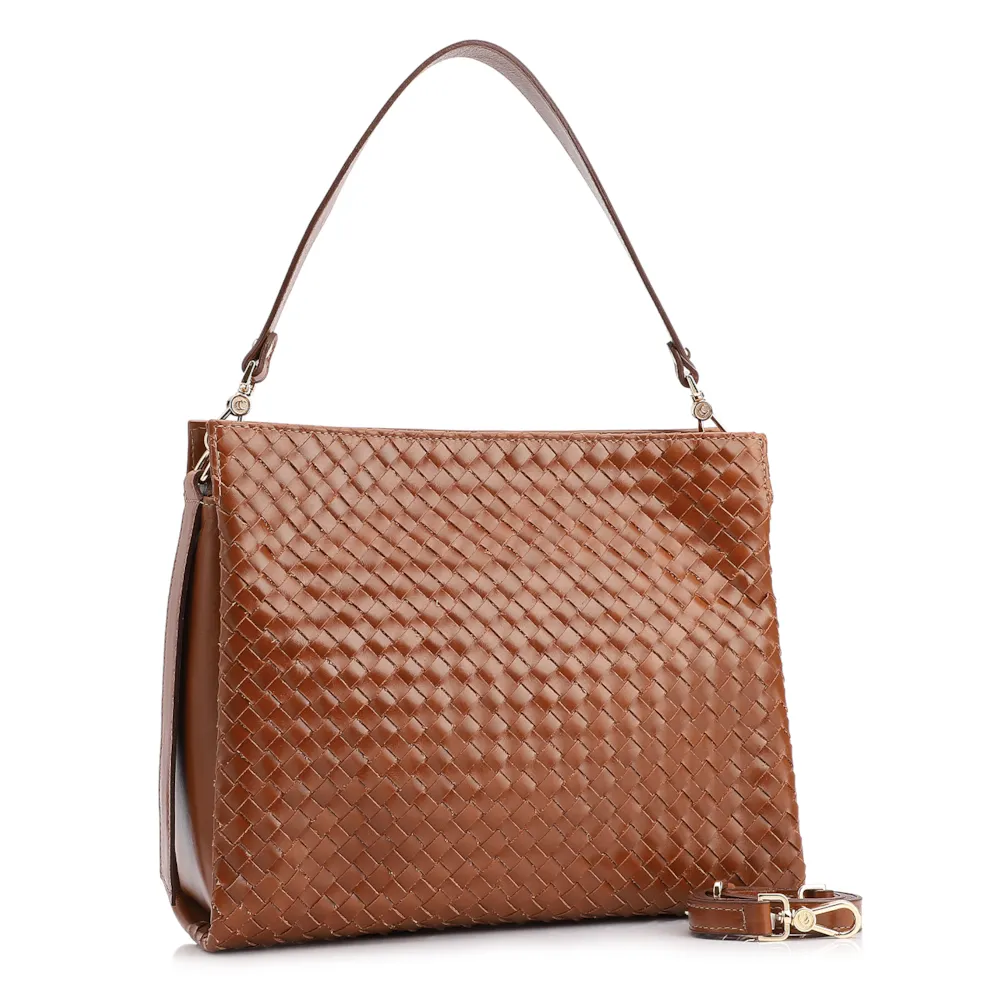Bolsa De Ombro Tressê Couro Marrom Claro - imagem 2