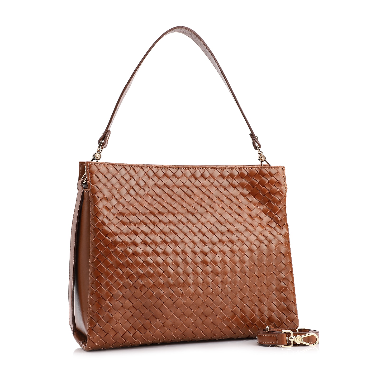 Bolsa De Ombro Tressê Couro Marrom Claro