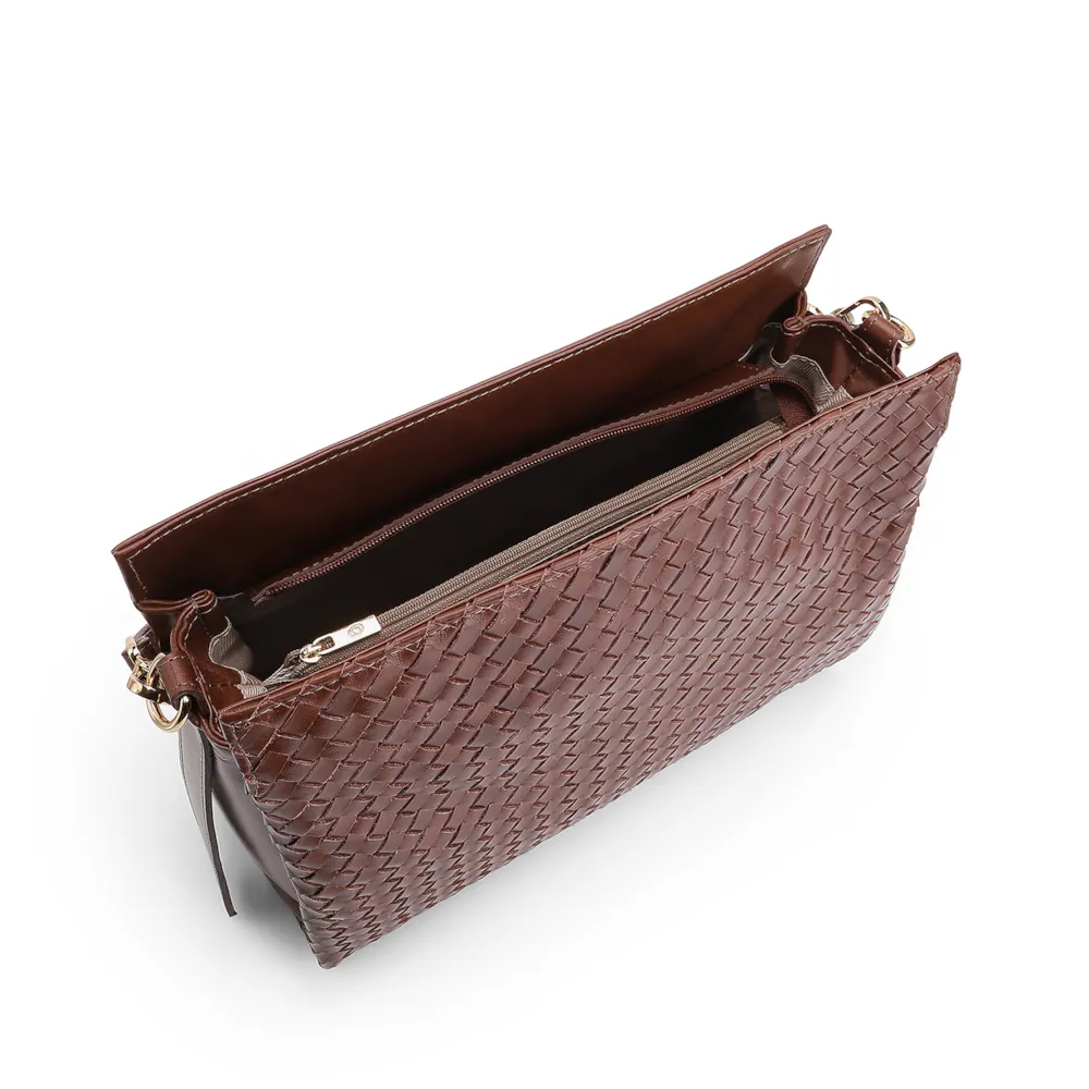 Bolsa De Ombro Tressê Couro Marrom Escuro - imagem 4