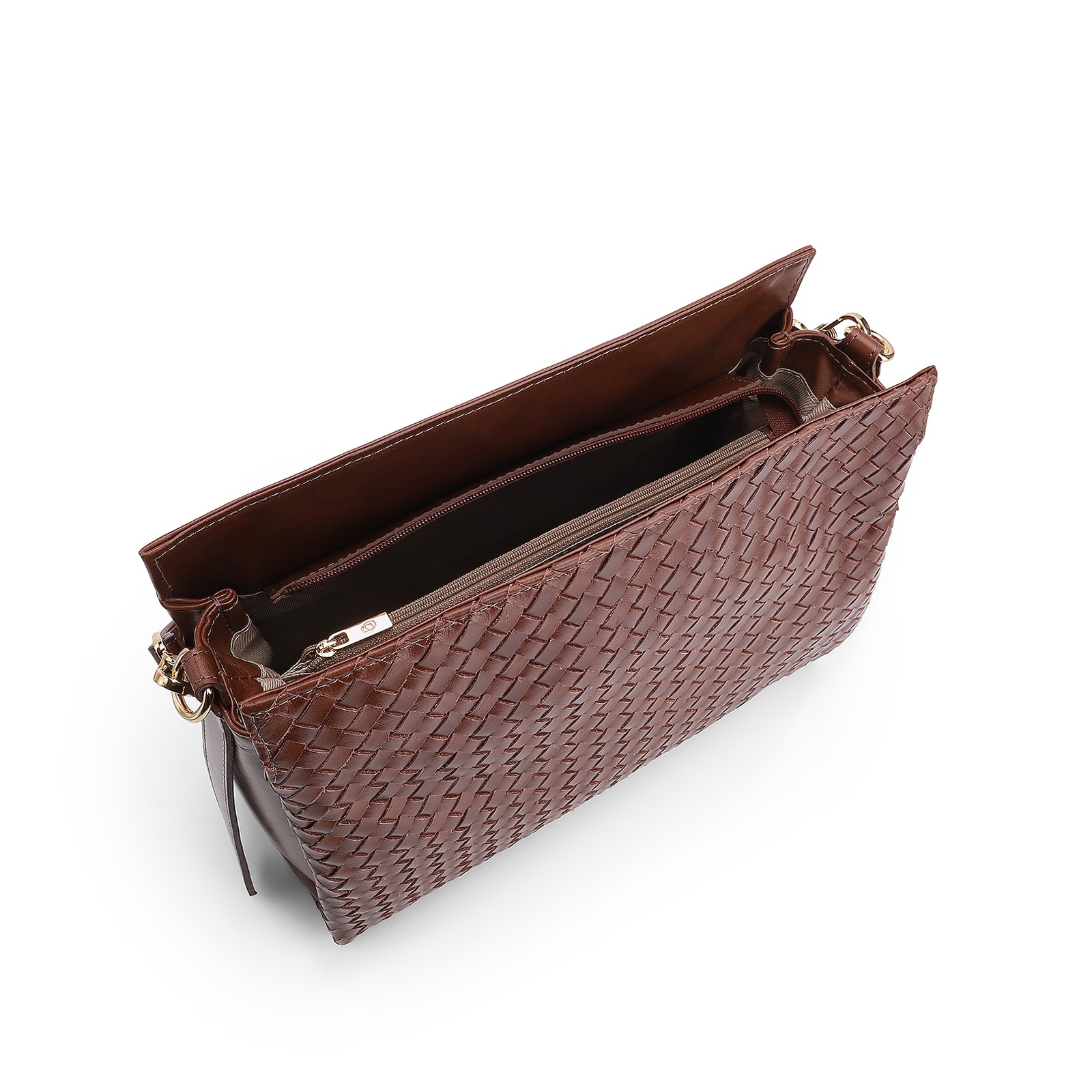 Bolsa De Ombro Tressê Couro Marrom Escuro