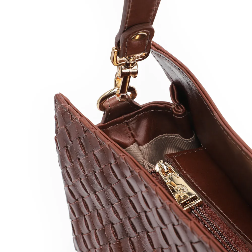 Bolsa De Ombro Tressê Couro Marrom Escuro - imagem 5