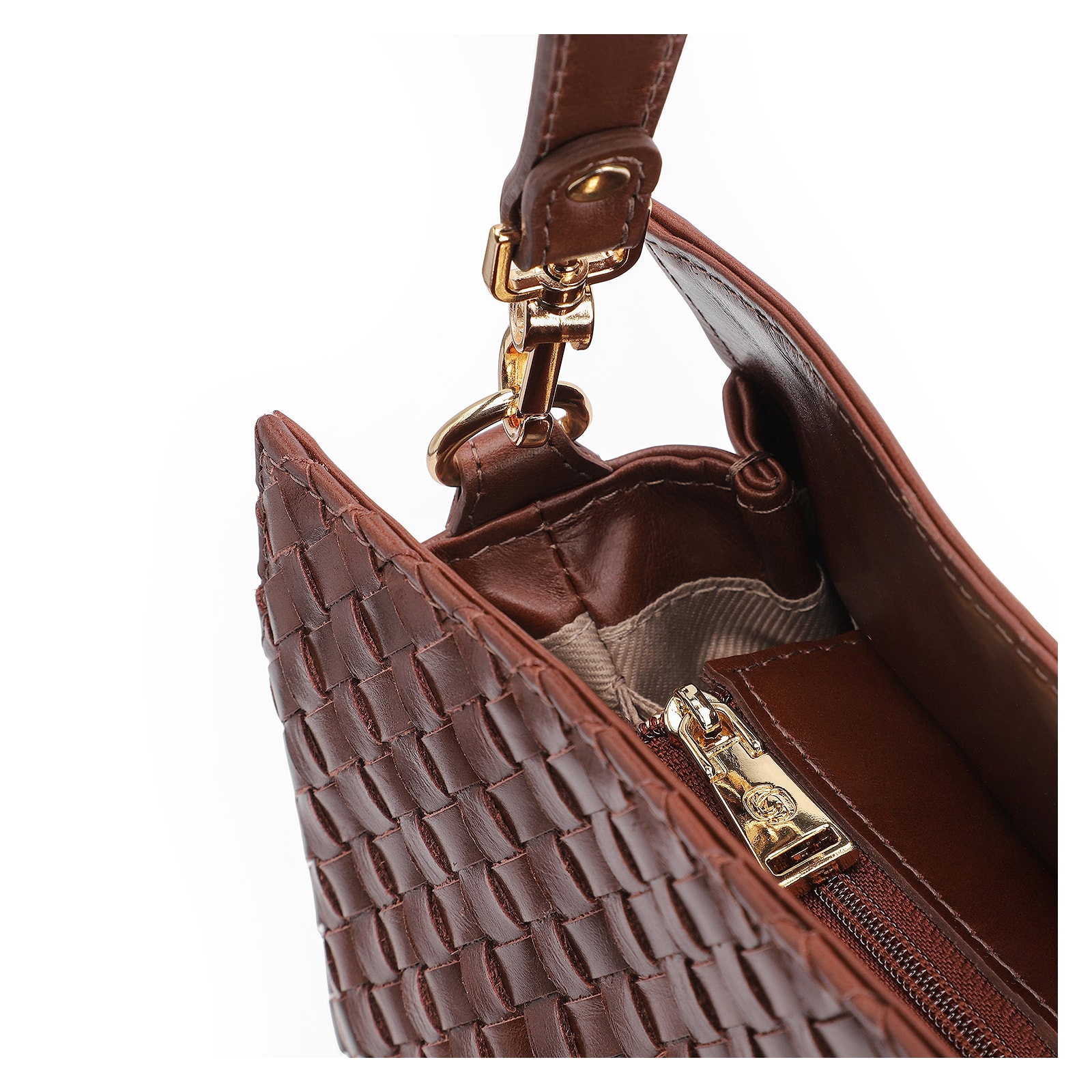 Bolsa De Ombro Tressê Couro Marrom Escuro