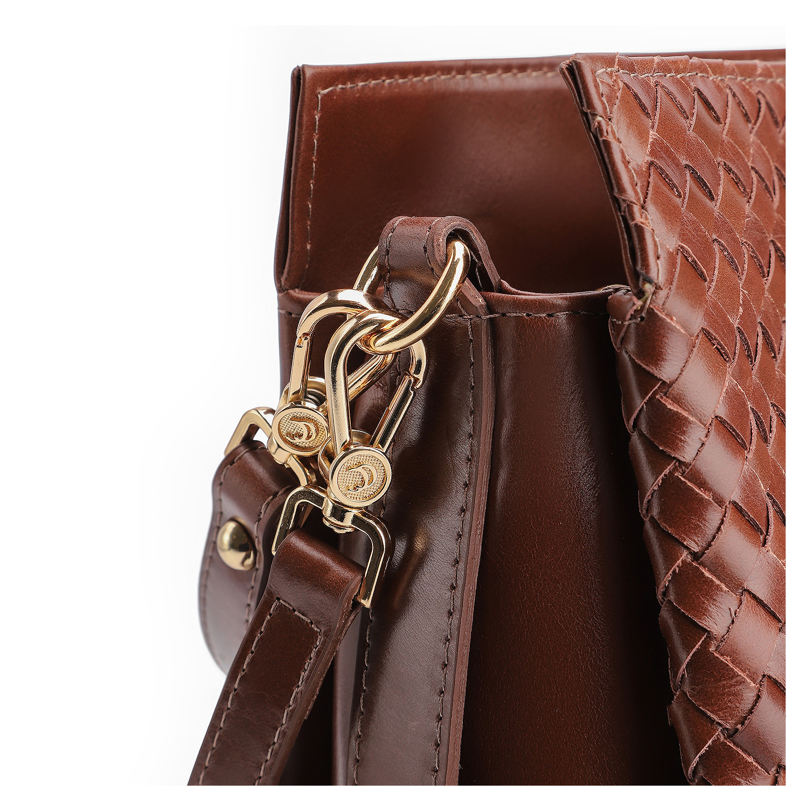 Bolsa De Ombro Tressê Couro Marrom Escuro