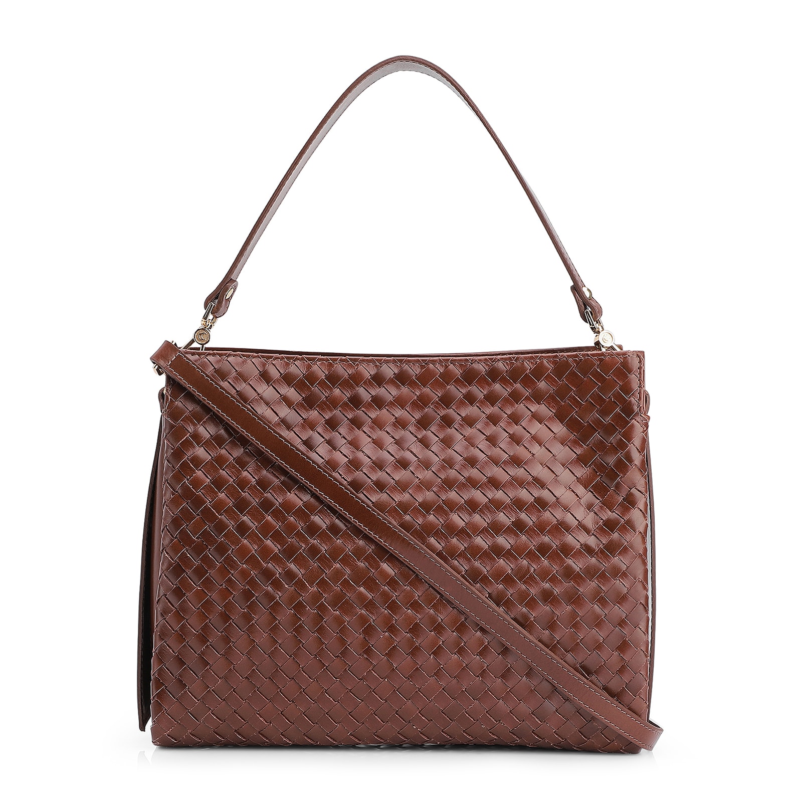 Bolsa De Ombro Tressê Couro Marrom Escuro