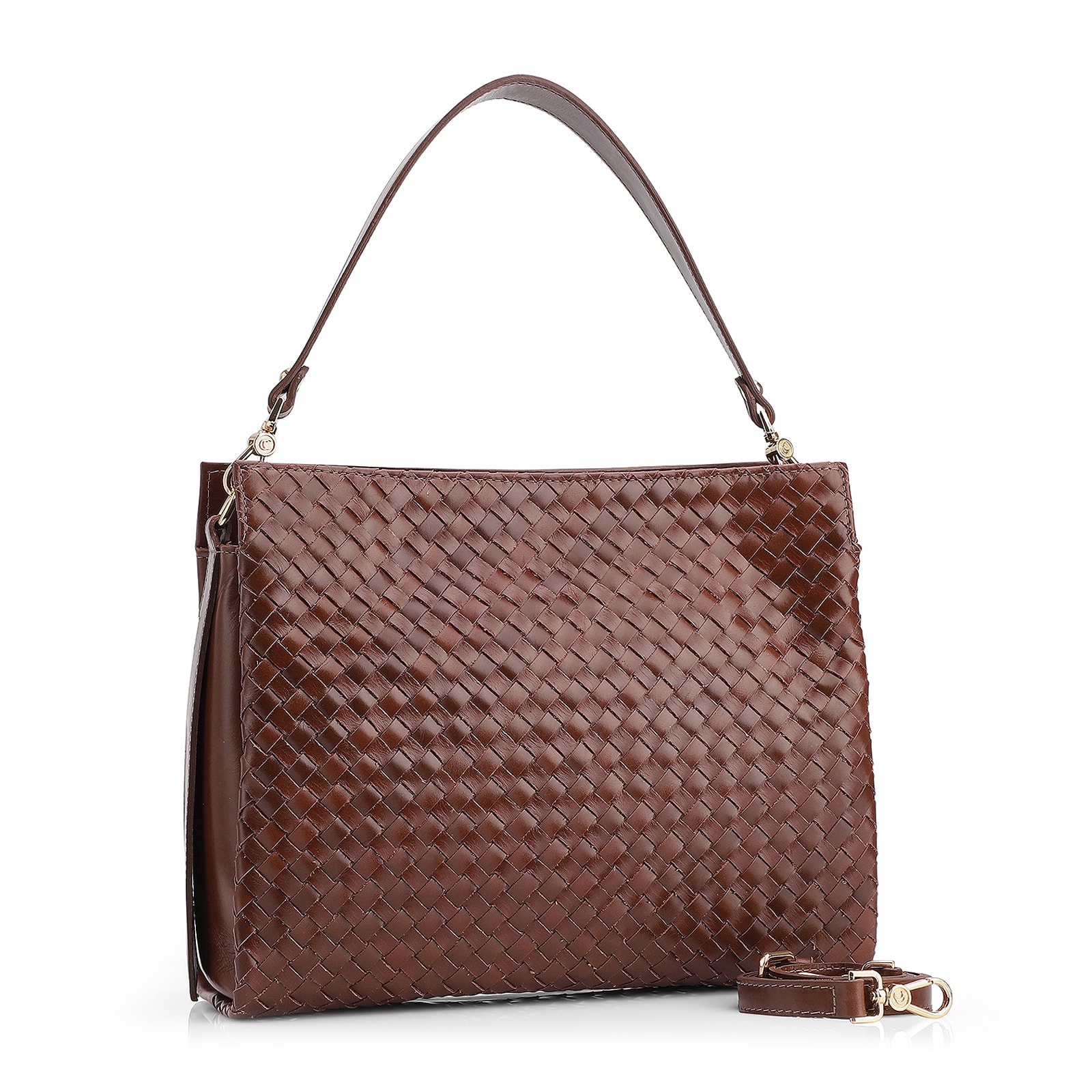 Bolsa De Ombro Tressê Couro Marrom Escuro