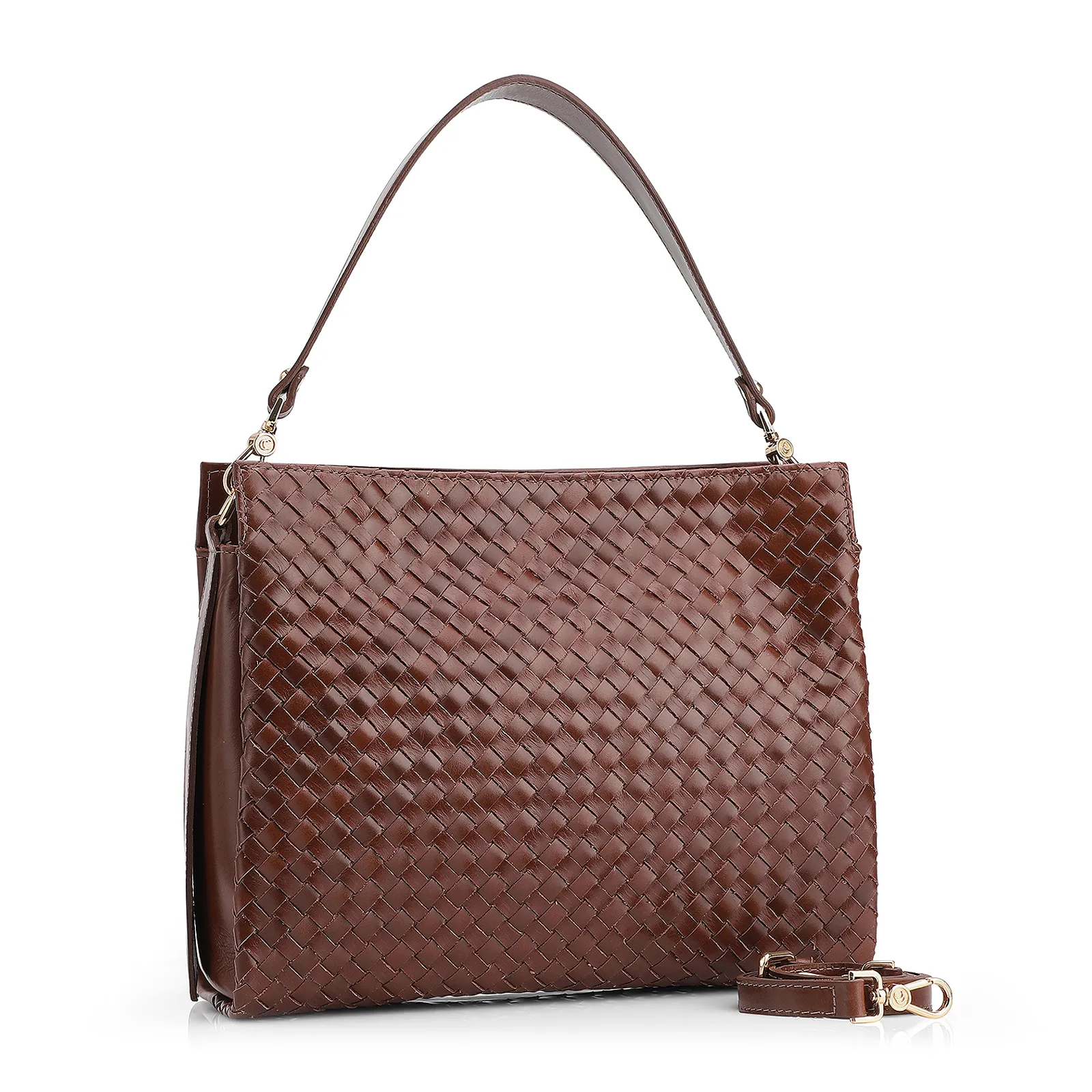 Bolsa De Ombro Tressê Couro Marrom Escuro