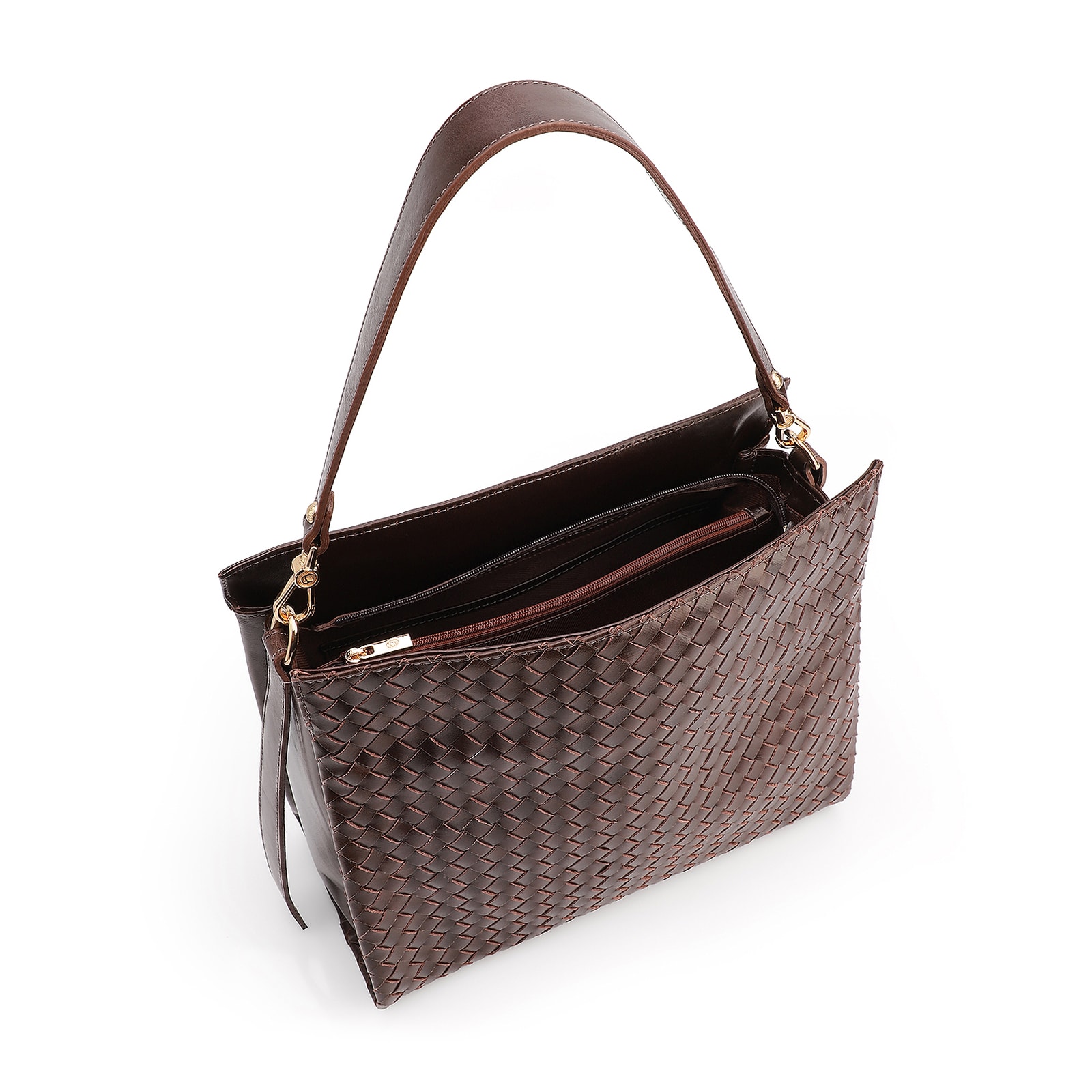 Bolsa De Ombro Tressê Couro Marrom Escuro