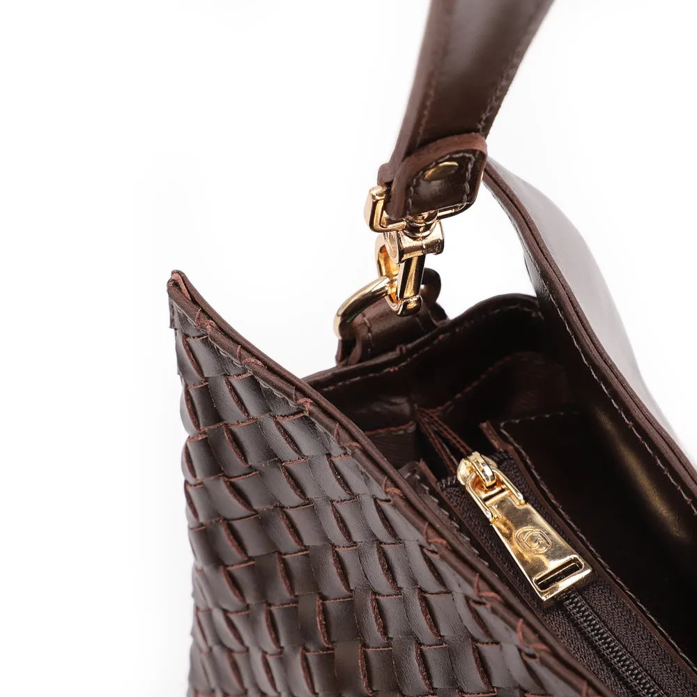 Bolsa De Ombro Tressê Couro Marrom Escuro - imagem 5
